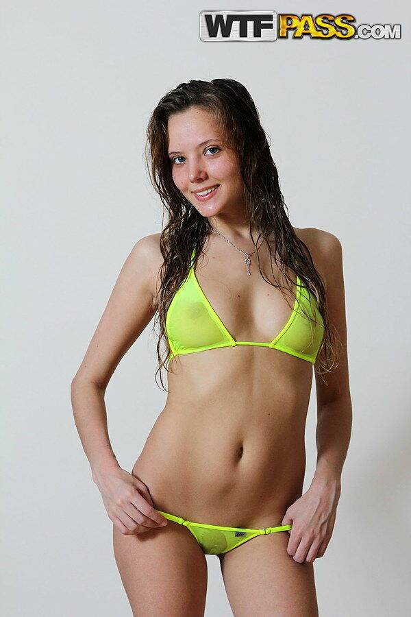 Teen amateur Katya models a skimpy bikini after a bubble bath - #16