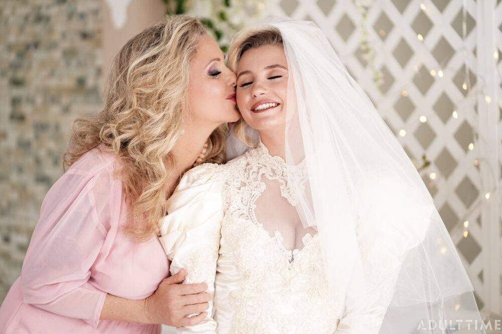 Carolina Sweets is affixed with a garter before a lesbian wedding to Julia Ann - #2