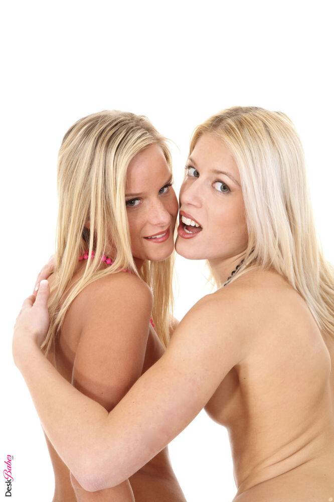 Hot blonde lesbians Miela & Sweet Cat lick nipples before toying pussies - #2