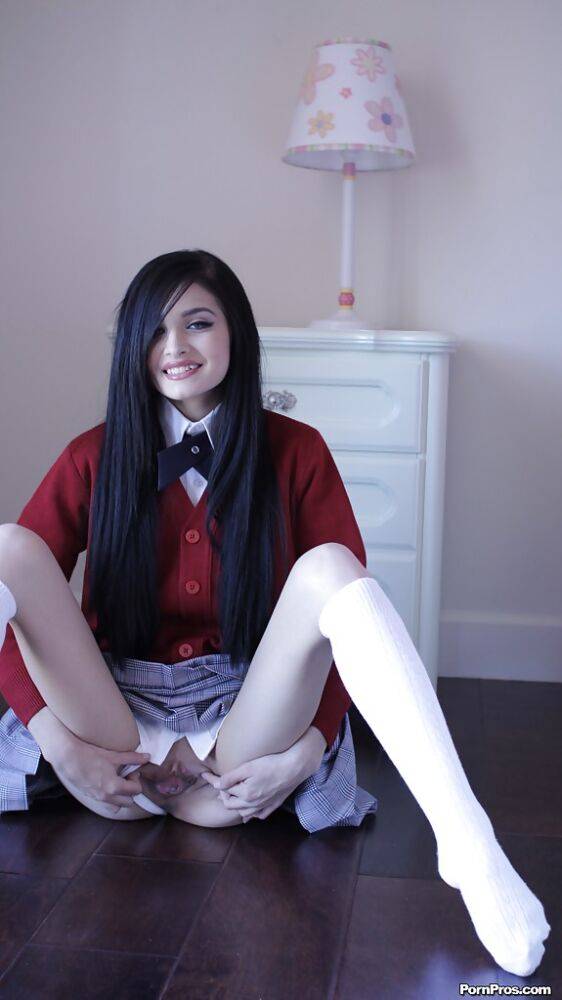Naughty teen in school uniform Zoey Kush uncovering her tiny tits - #6