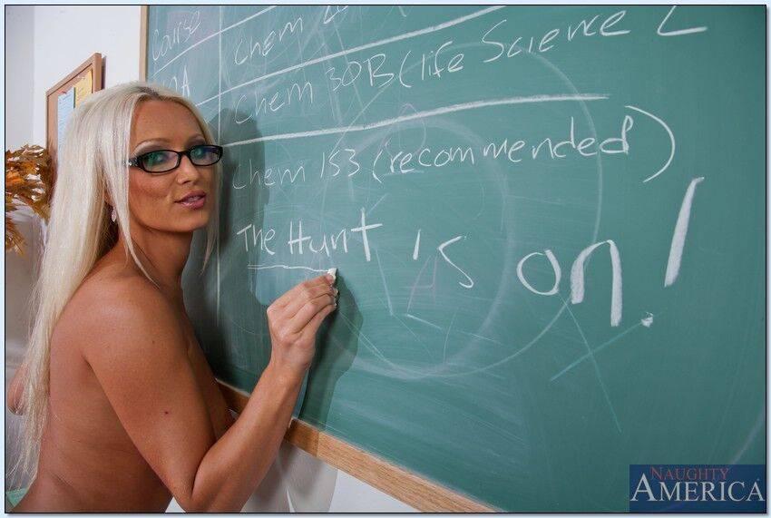 Dazzling MILF teacher in glasses Diana Doll strips and poses in class - #11