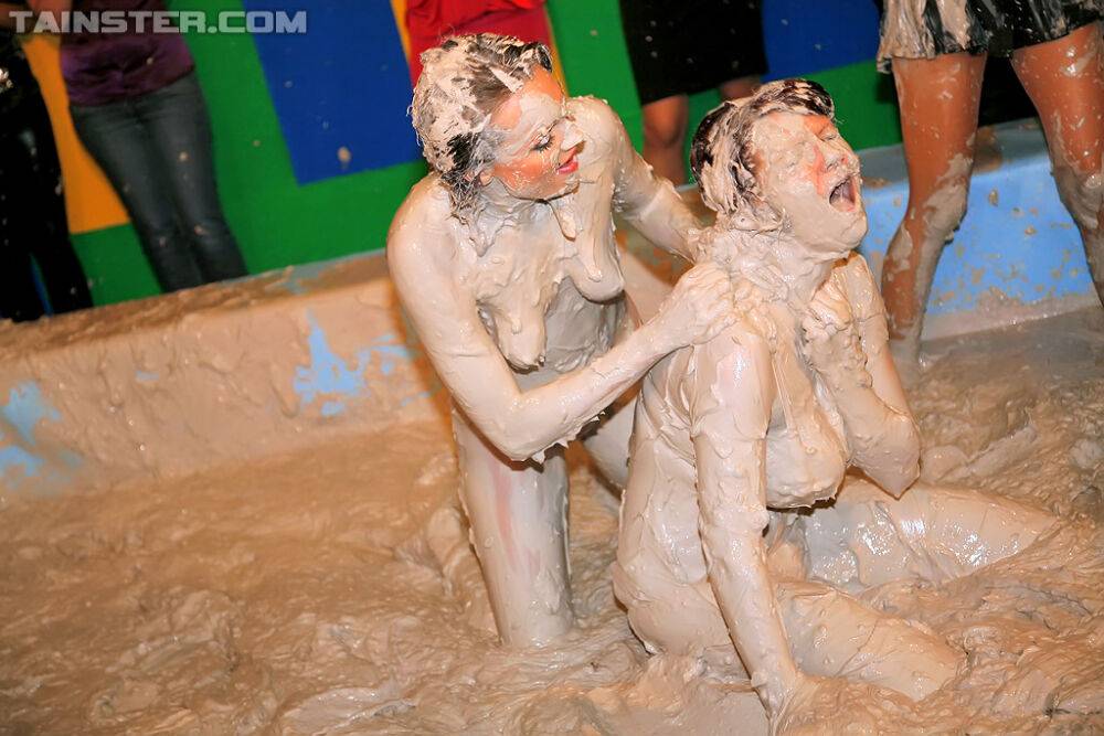 Seductive fetish gals with petite tits are into messy mud wrestling - #8