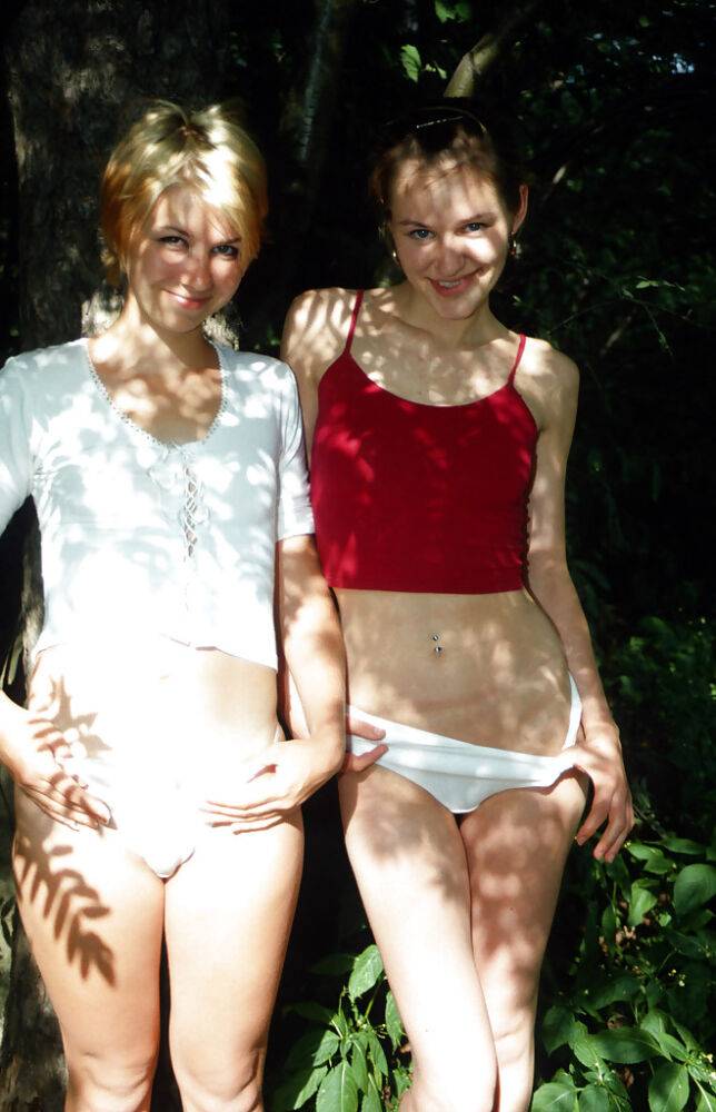 Filthy teenage gals with tiny tits have some lesbian fun outdoor - #6