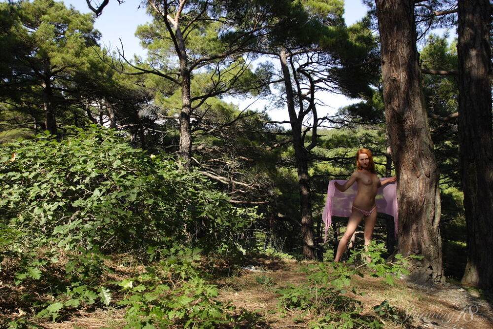 Natural redhead hangs from a tree branch after getting naked in a forest - #13