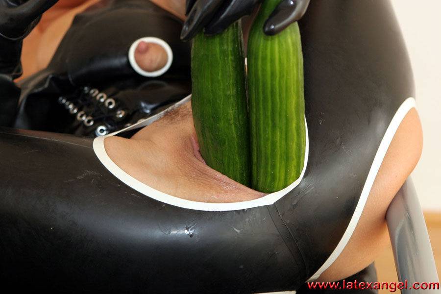 I shove two cucumbers into my stretched wet latex cunt - #2