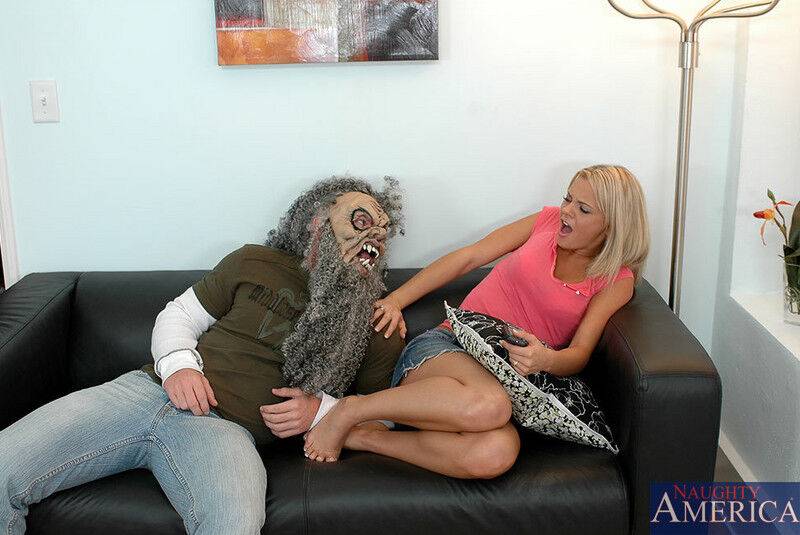 Pretty blonde Bree Olson gets banged on a sofa after being frightened - #10