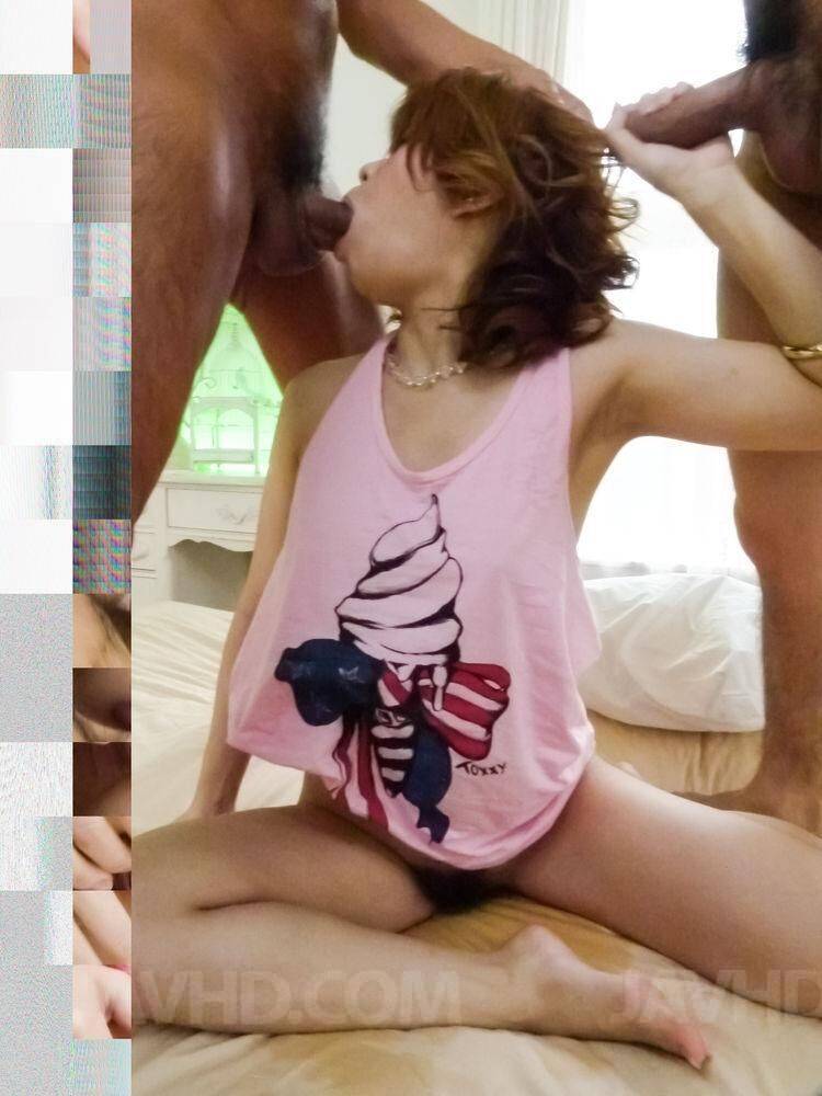 Junna Hara in pink t shirt sucks and fucks dicks and gets cum - #14