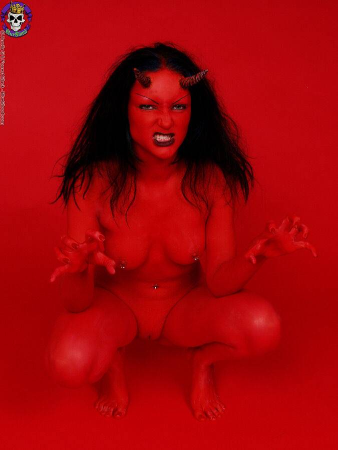 Red demon slut fucks self with devil dildo - #5