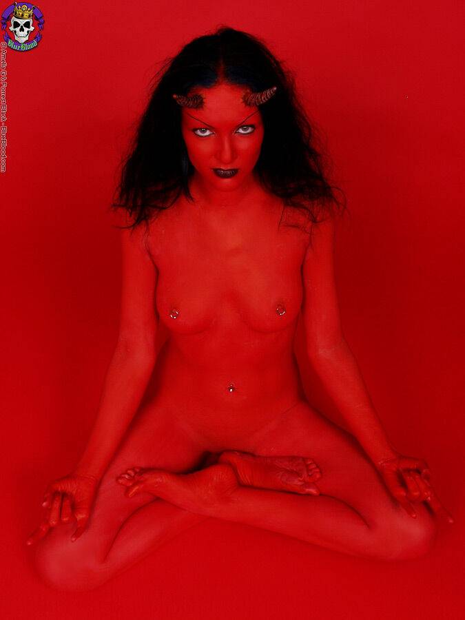 Red demon slut fucks self with devil dildo - #8
