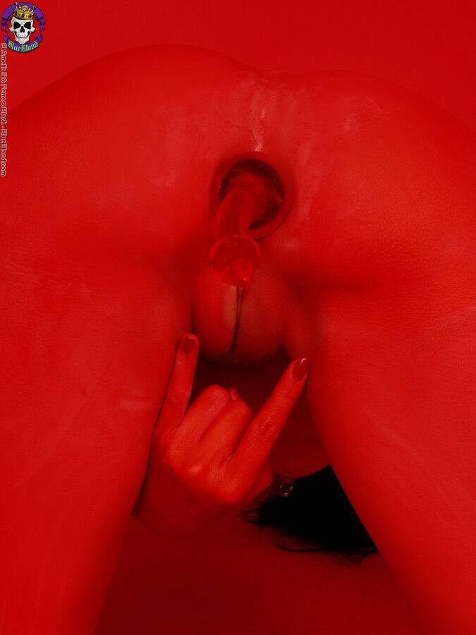 Red demon slut fucks self with devil dildo - #15