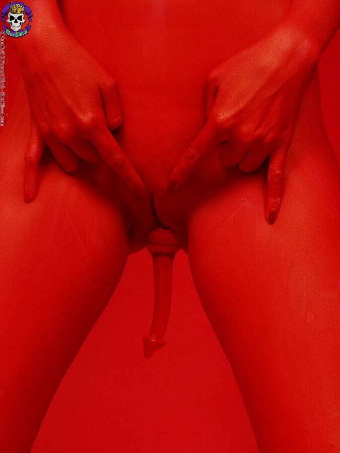 Red demon slut fucks self with devil dildo - #1