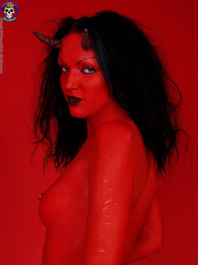 Red demon slut fucks self with devil dildo - #9