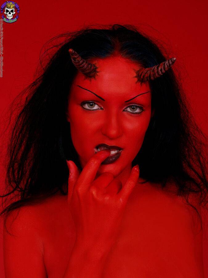 Red demon slut fucks self with devil dildo - #16