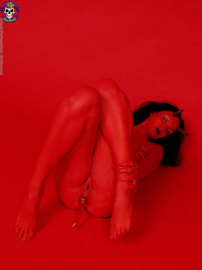 Red demon slut fucks self with devil dildo - #12
