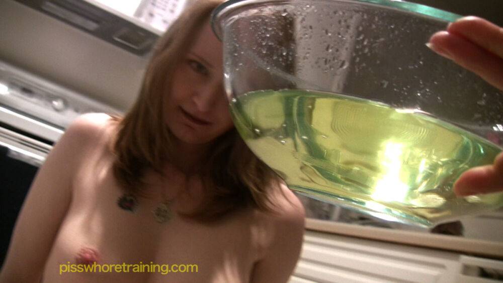 Piss Whore Training Young slut pissing on the bowl - #3