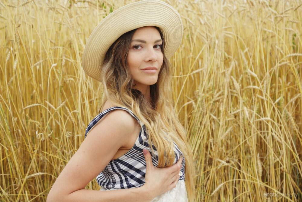 Kira T is having a picnic on the wheat field She takes off her dress and - #2