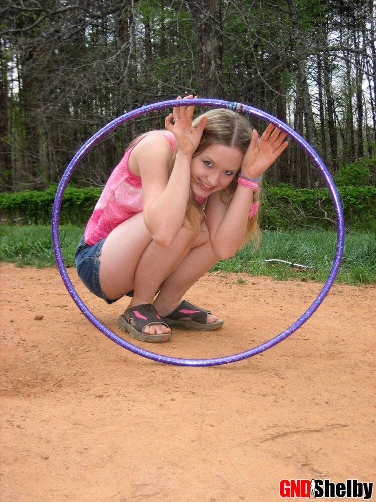 Petite teen Shelby plays around with a hoola hoop - #12