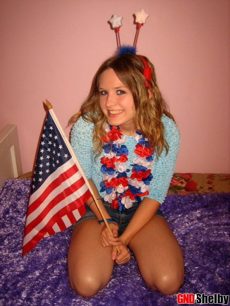 Horny petite teen GND Shelby wishes everyone a happy 4th of July - #2