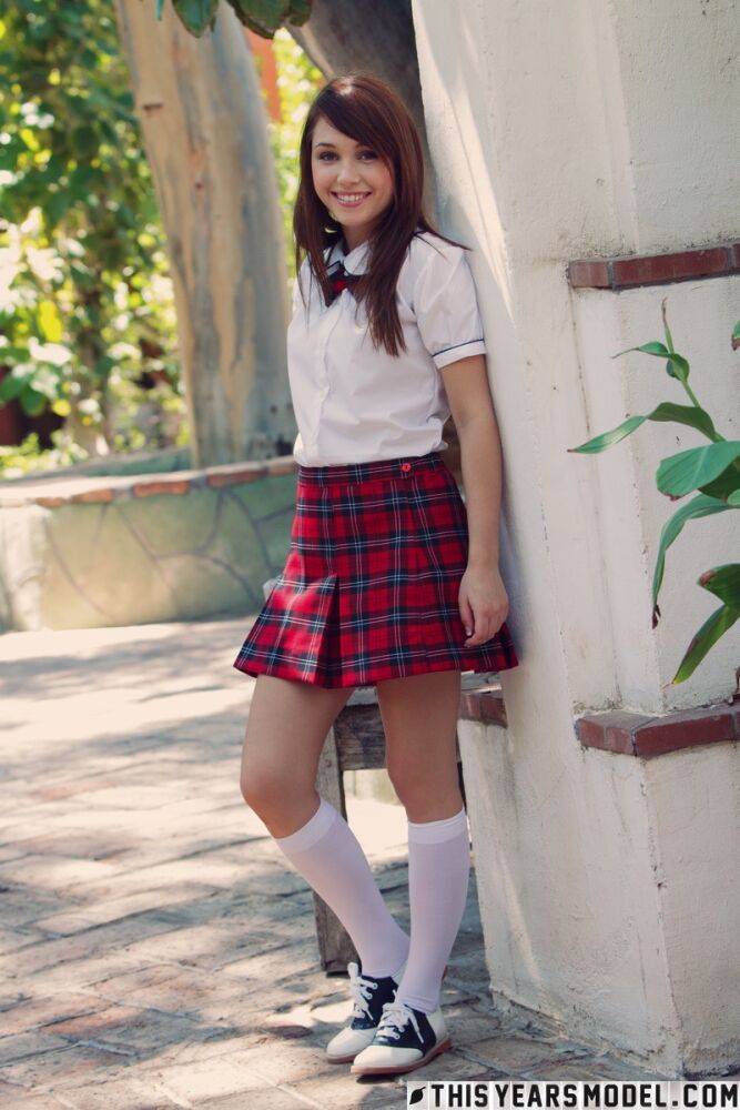 Charming student Marissa May gets naked in a garden while wearing white socks - #9