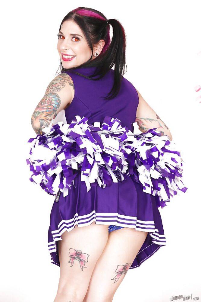 Amateur upskirt posing with a hot babe Joanna Angel in her cheerleader suit - #15