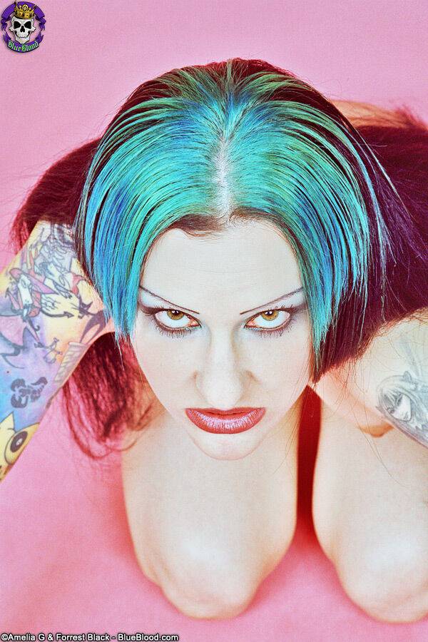 Red spattered pale vampire beauty with great tattoos - #11