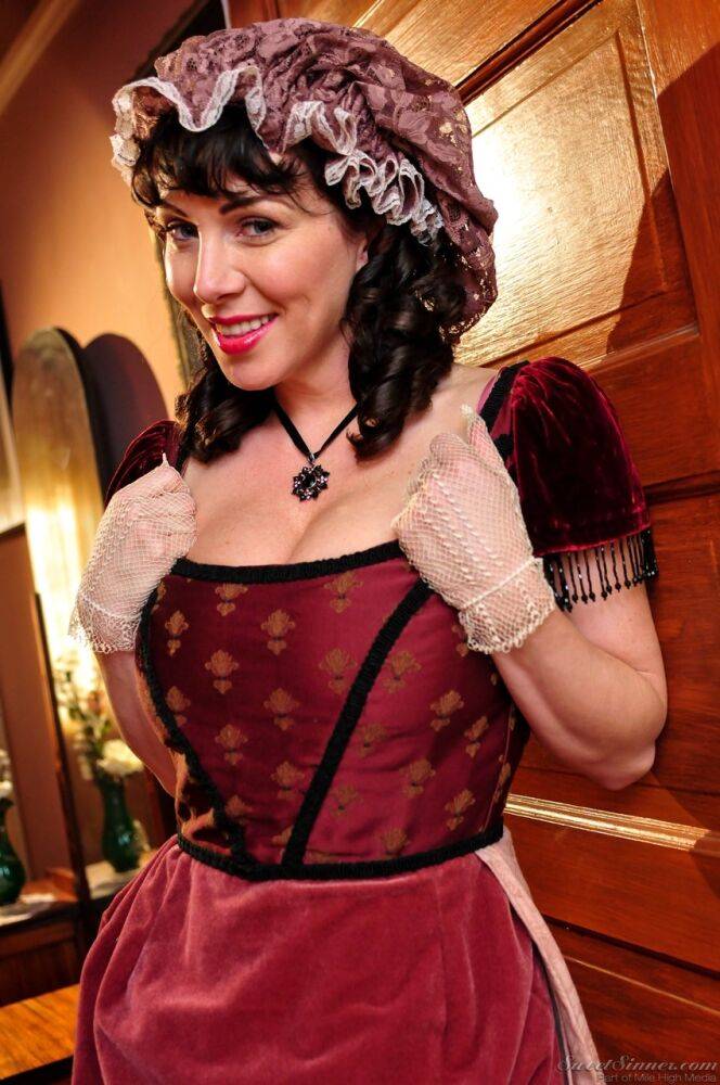 Hot mature brunette RayVeness shows sexy cleavage wearing medieval costume - #6