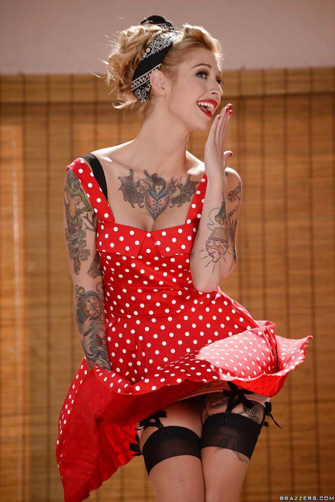 Blonde babe Kleio Valentien removes summer dress to expose tattoos - #9