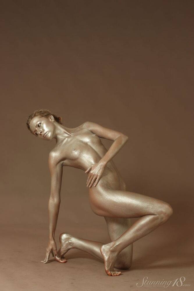 Nude model Agnes H sports the bronze look while hitting upon great poses - #14