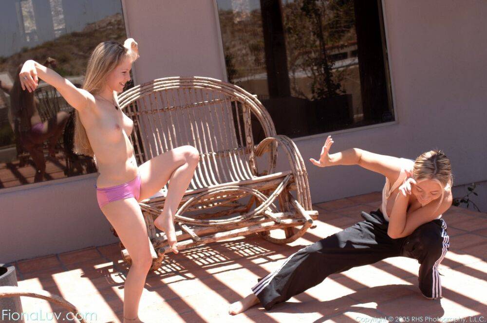 Cutie in pink panties Fiona Luv fights with busty Alison outdoors - #4