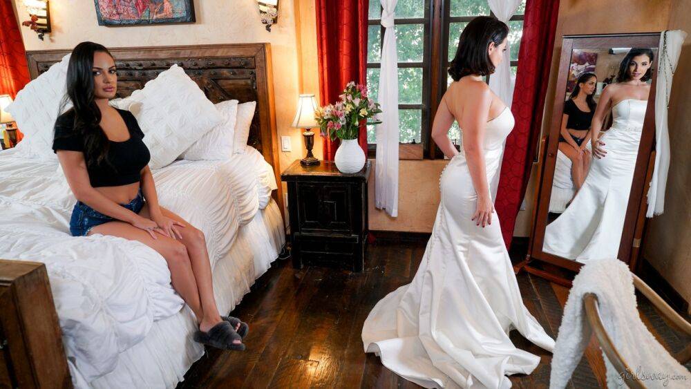 It's the night before her wedding and Lasirena69 is trying on her wedding - #3