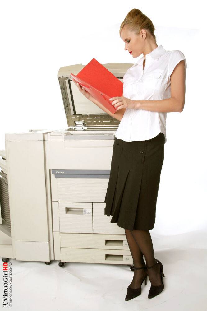 Sizzling hot busty secretary Zuzana works the copy machine in black stockings - #13