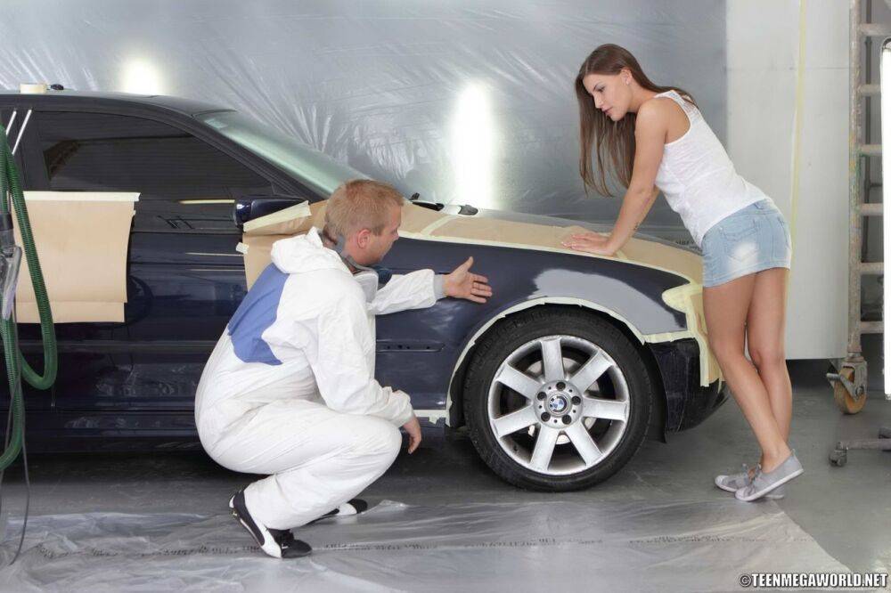 Long haired teen Zuzana bangs a guy that's repairing her wrecked auto - #13