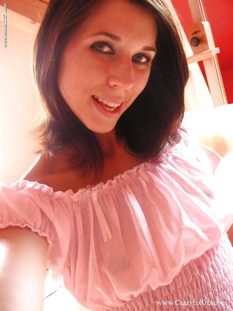 Attractive brunette chick with tiny tits stripping and picturing herself - #12