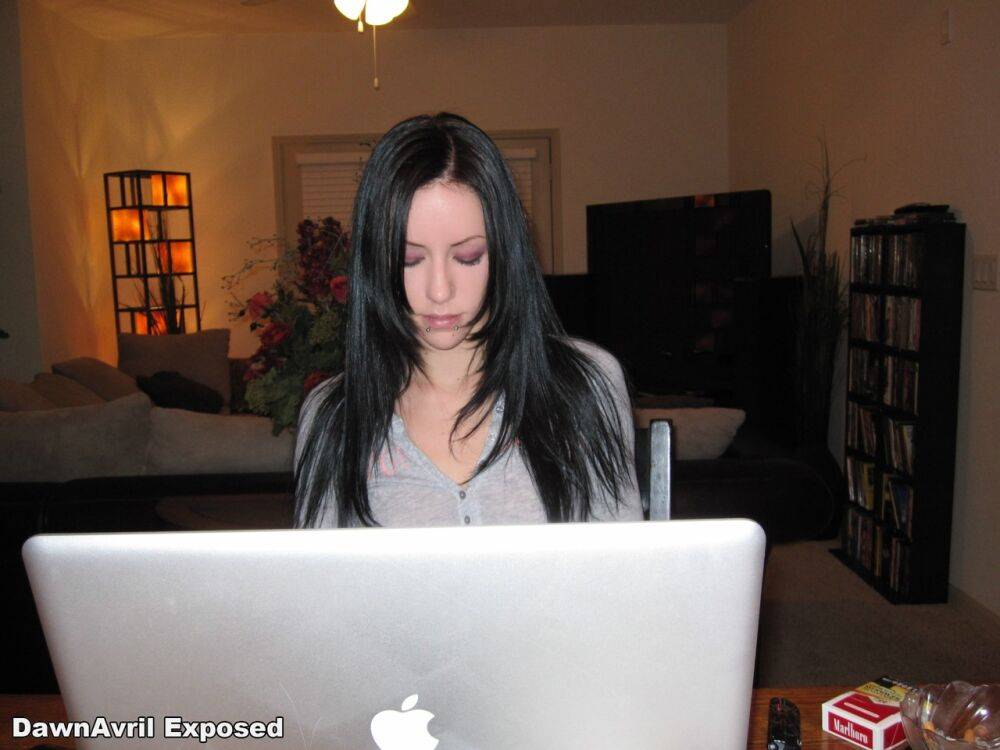 Brunette girlfriend Dawn Avril is caught around the house in candid moments - #14