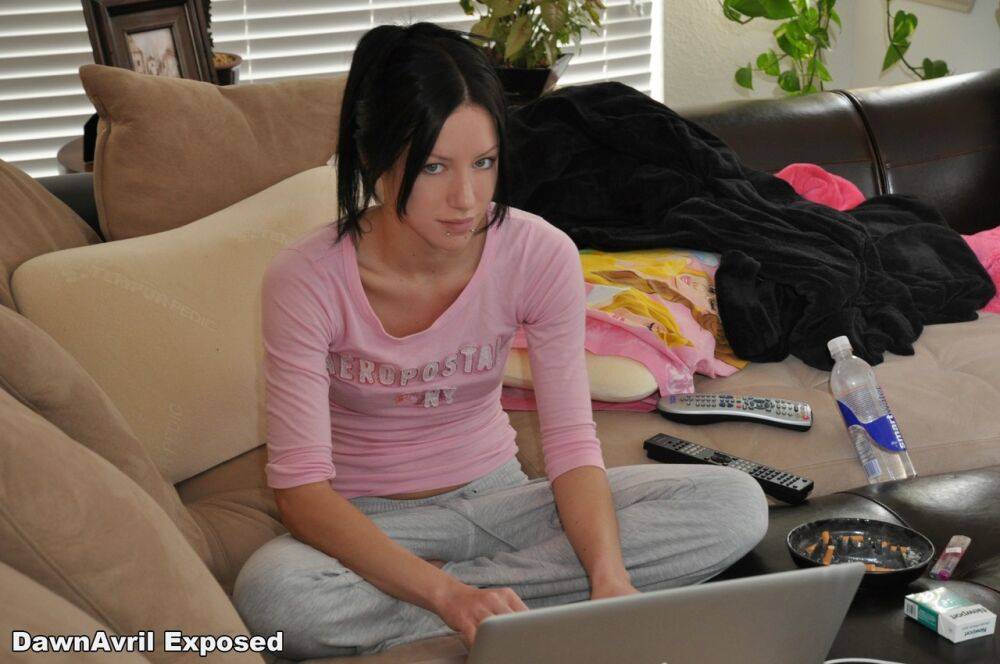 Brunette girlfriend Dawn Avril is caught around the house in candid moments - #15