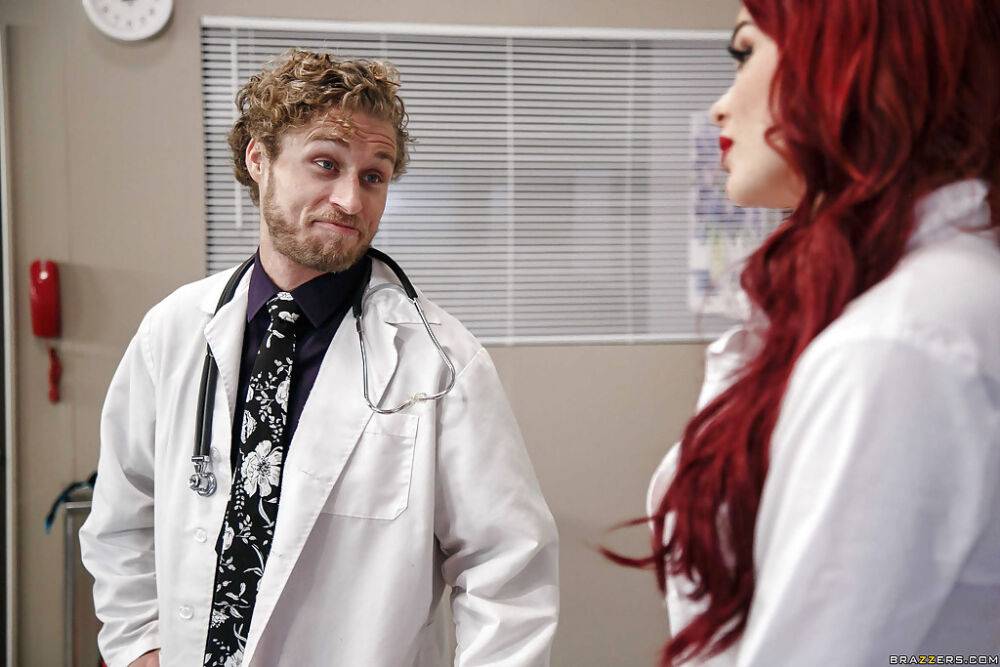 Freckle faced redhead nurse Skyla Novea sucking off fellow doctor in exam room - #5