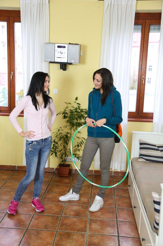 Young girls put away a hula hoop before toying twats during lesbian sex - #4