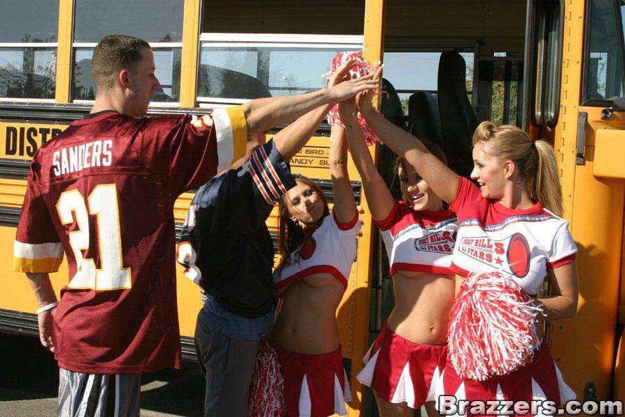 Three slutty cheerleaders starting a fervent orgy in the school bus - #13