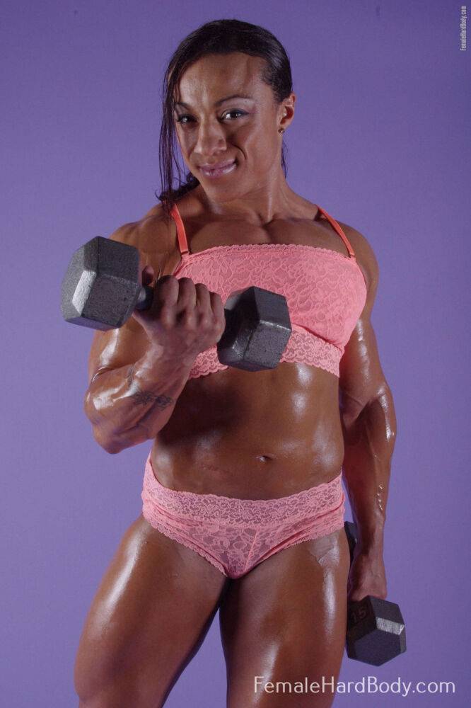 Female bodybuilder Karen Garrett flexes her muscles in lingerie - #5