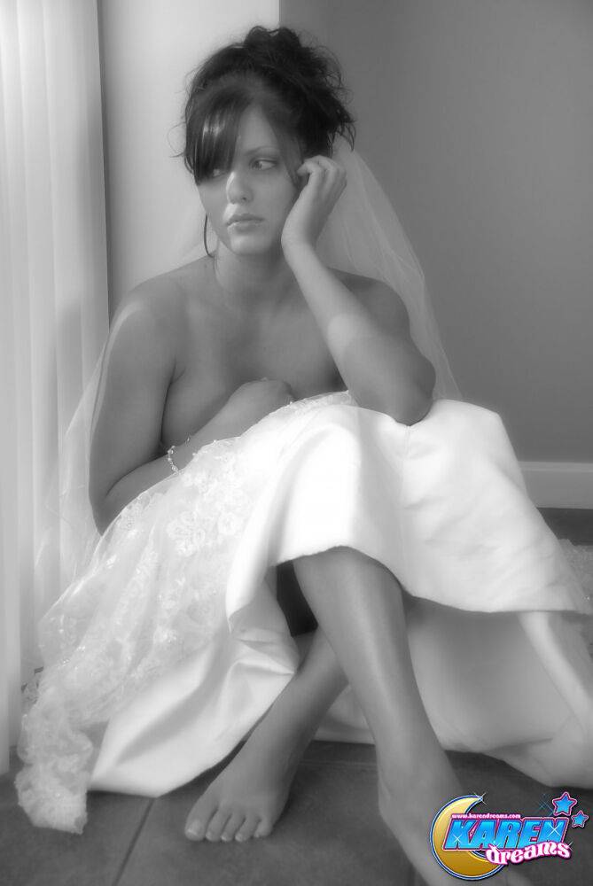 Amateur model Karen poses in wedding dress during solo action - #3