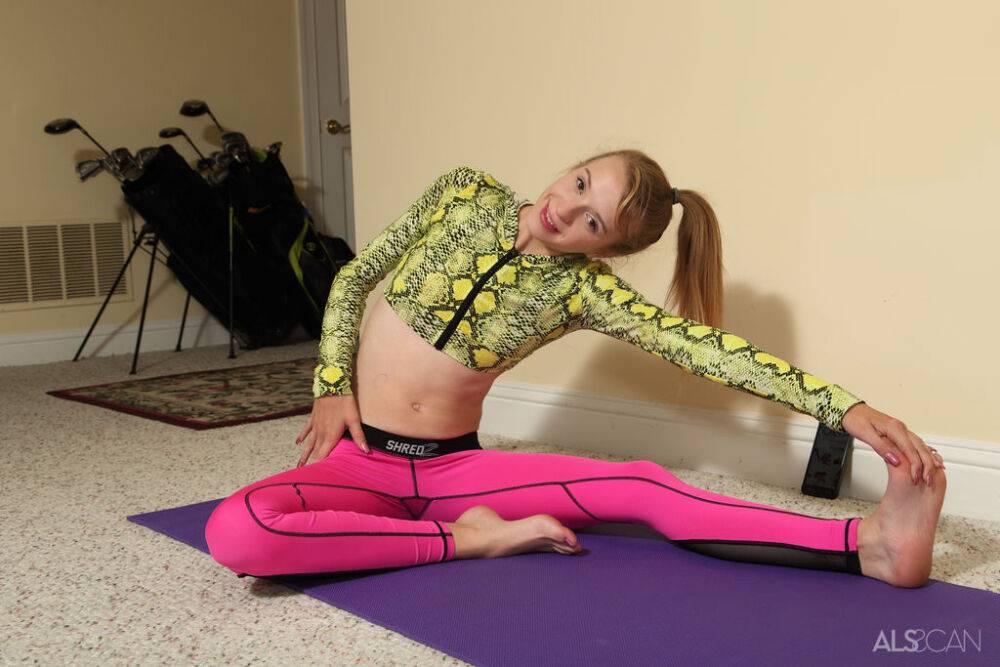 Adorable teen Kristy May pleasures her pussy after a yoga routine - #15
