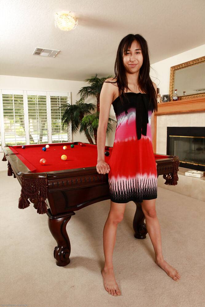 Amateur Latina babe with big boobs Alice strips on the pool table - #7