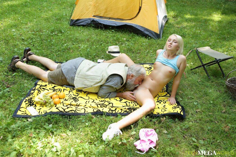 Young looking blonde Lovita Fate gets fucked by an old man while camping out - #1
