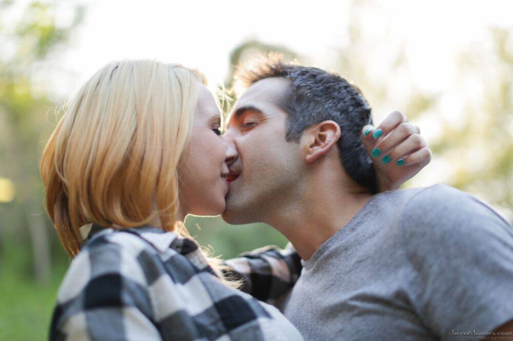 Blonde girl Cece Capella and Donnie Rock kiss with their clothes on outdoors - #4