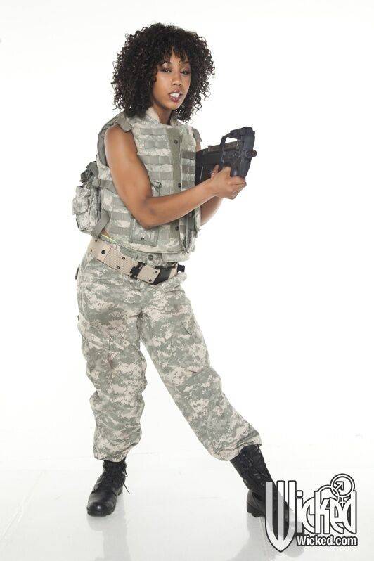 Black girl Misty Stone strips off her uniform to flash pussy - #14