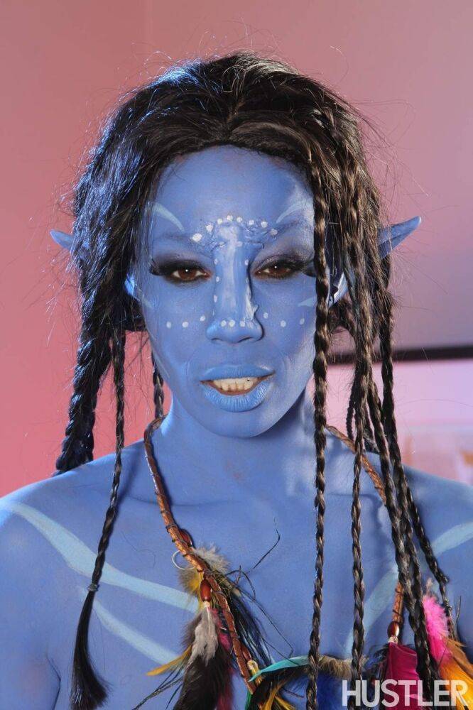 Cosplay beauty Misty Stone takes cock in nothing but blue body paint - #13