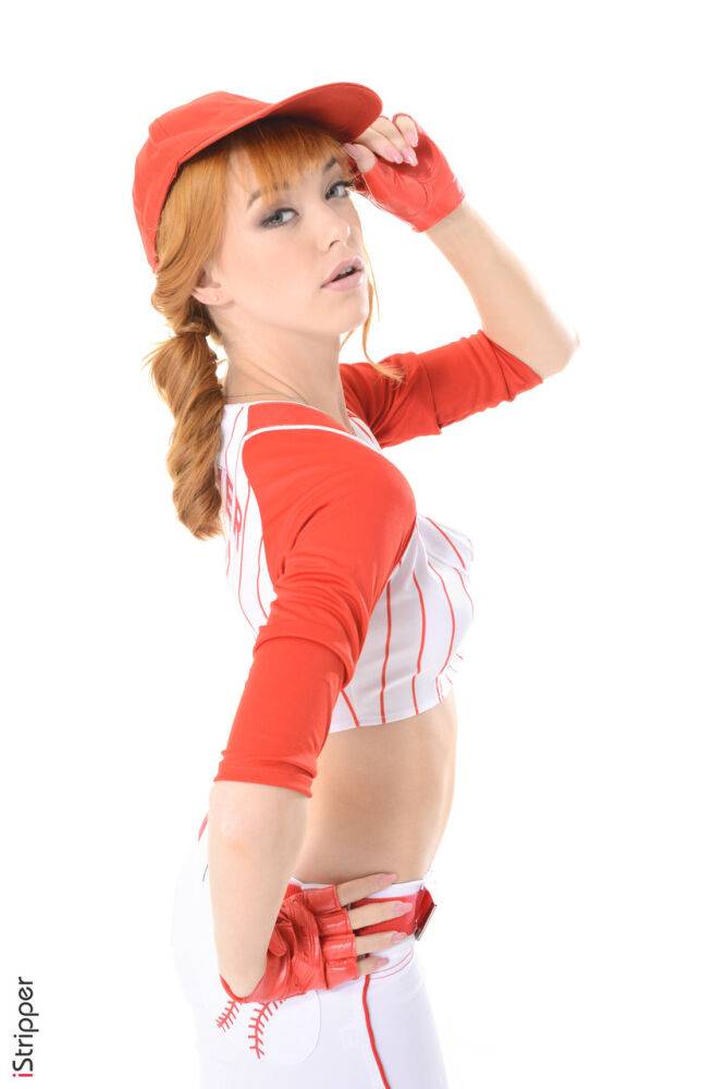 Hot redhead Anny Aurora grabs her bare ass after taking off baseball uniform - #10