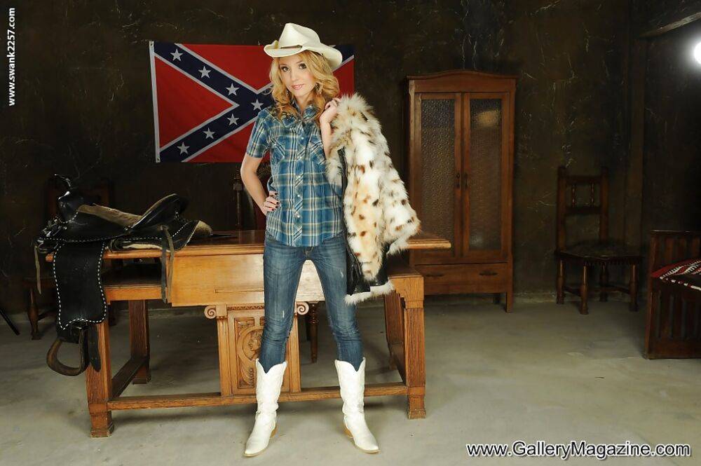 Milf babe Nataly Von posing in cowgirl uniform and cowgirl hat - #15