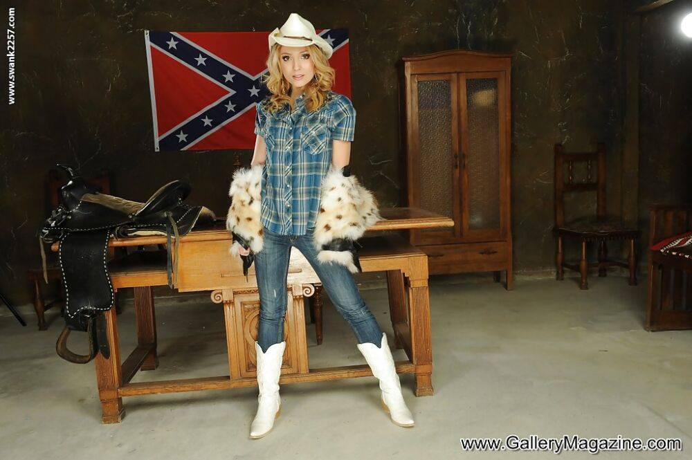 Milf babe Nataly Von posing in cowgirl uniform and cowgirl hat - #5