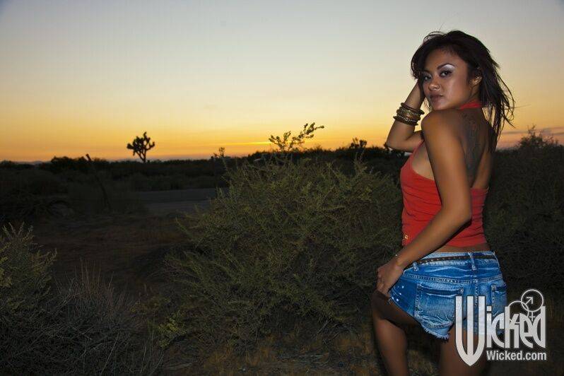 Seductive asian babe Kaylani Lei uncovering her tiny curves outdoor - #6